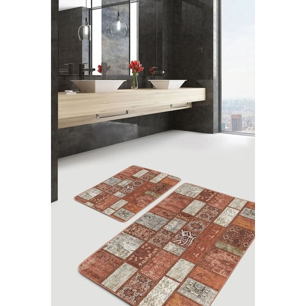 Set di tappetini per il bagno marroni in velluto 2 pz 60x100 cm – Mila Home-image-1