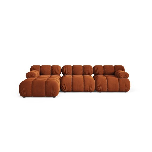 Divano angolare componibile color terracotta (con penisola a sinistra/con chaise lounge) con rivestimento in velluto – Micadoni 