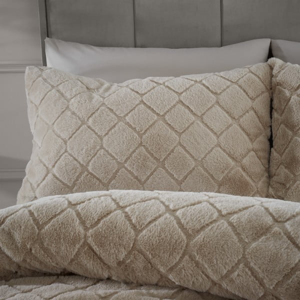 Biancheria da letto matrimoniale in micropile beige 200x200 cm Cosy Diamond - Catherine Lansfield-image-2