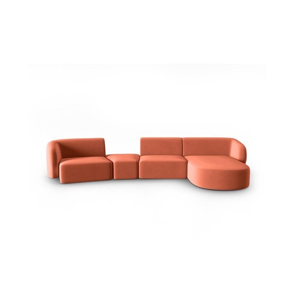 Divano angolare rosa (con penisola a destra/con chaise lounge) con rivestimento in velluto Paolo – Milo Casa