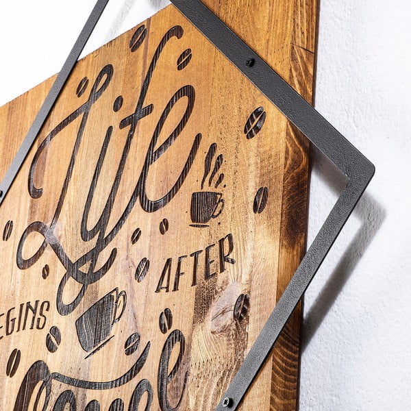 Decorazione murale in legno e metallo 54x54 cm Life Begins After Coffee - Wallity-image-3