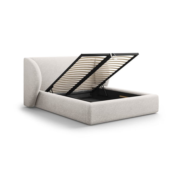 Letto matrimoniale imbottito in grigio chiaro con contenitore con rete inclusa 160x200 cm Miley – Micadoni -image-2