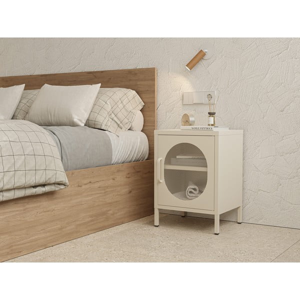 Comodino in metallo color crema Diora - Marckeric-image-1