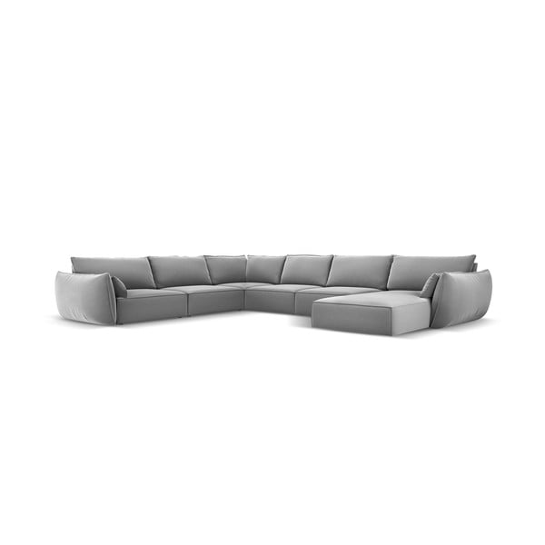 Divano angolare grigio chiaro (con penisola a sinistra/a U) con rivestimento in velluto Vanda – Mazzini Sofas-image-2