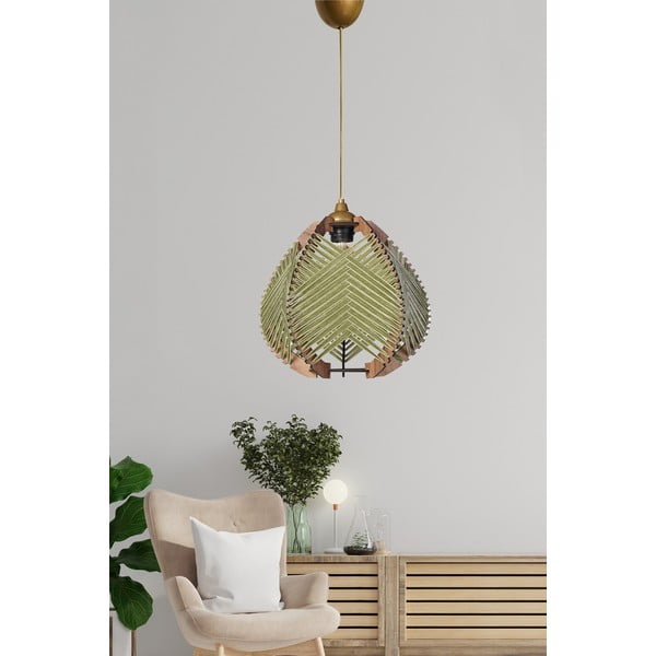 Lampadario verde/di colore naturale con paralume in tessuto ø 25 cm Yola – Opviq lights-image-1