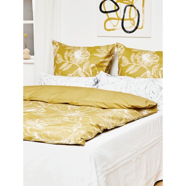 Biancheria da letto in percalle di cotone giallo 200x200 cm Keno - Westwing Collection-image-1