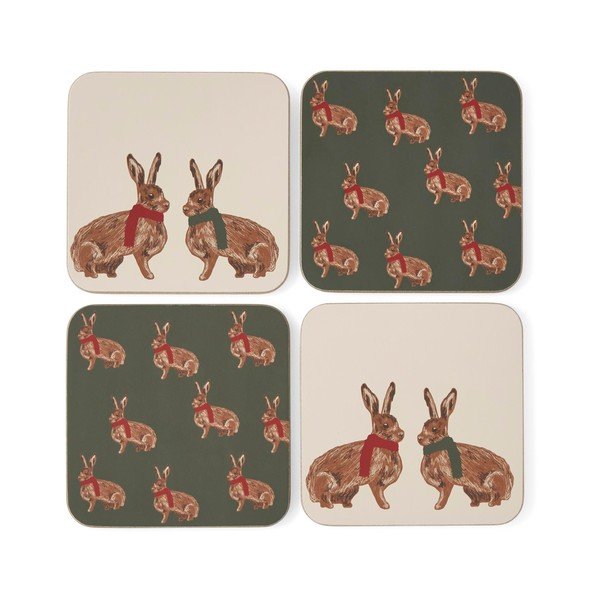 Set di sottobicchieri rossi/verde scuro in sughero 4 pz Heritage Hare – Cooksmart ®