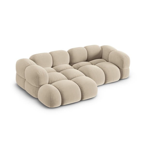 Divano angolare beige (con penisola a sinistra/con chaise lounge) con rivestimento in velluto Loretto – Cosmopolitan Design-image-2