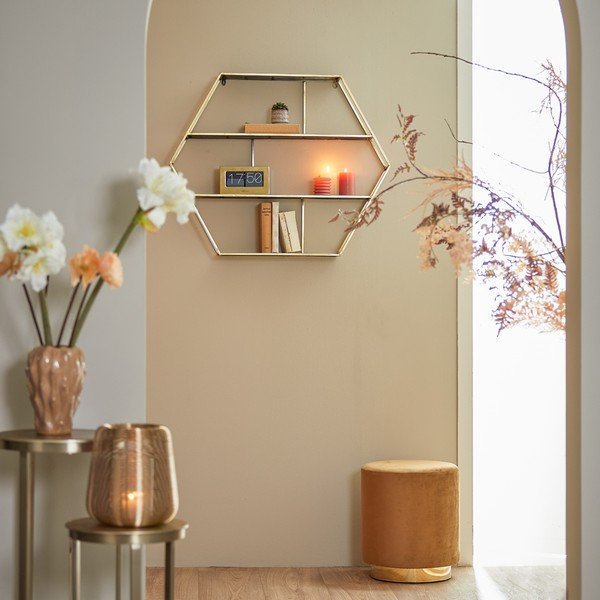 Sgabello in velluto color oro e marrone chiaro Nadien - Light & Living-image-3