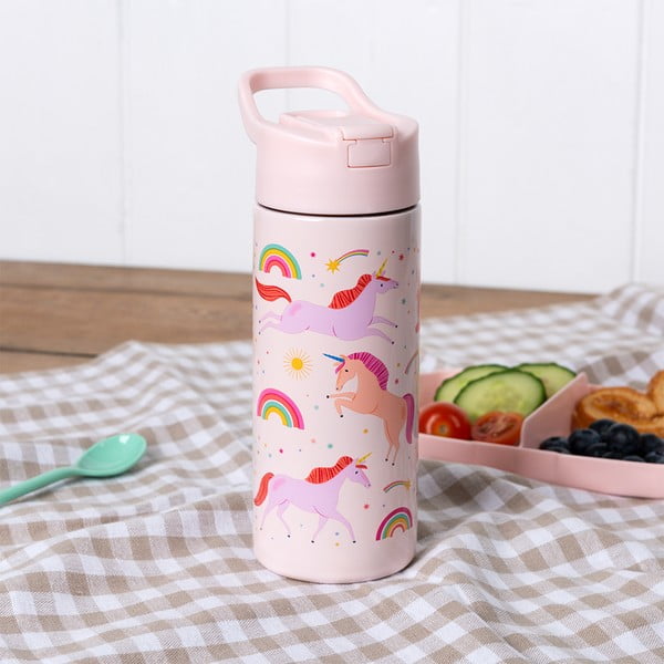 Bottiglia per bambini rosa chiaro in acciaio inox 500 ml Unicorn – Rex London-image-1