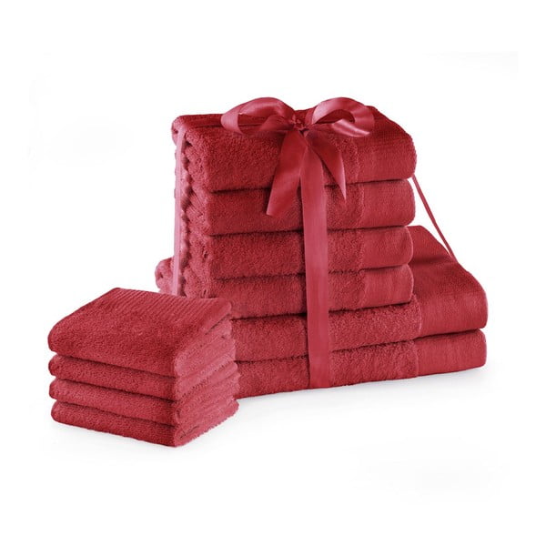 Set di asciugamani per viso e corpo tipo terry rossi in cotone 10 pz Amari – Restilo