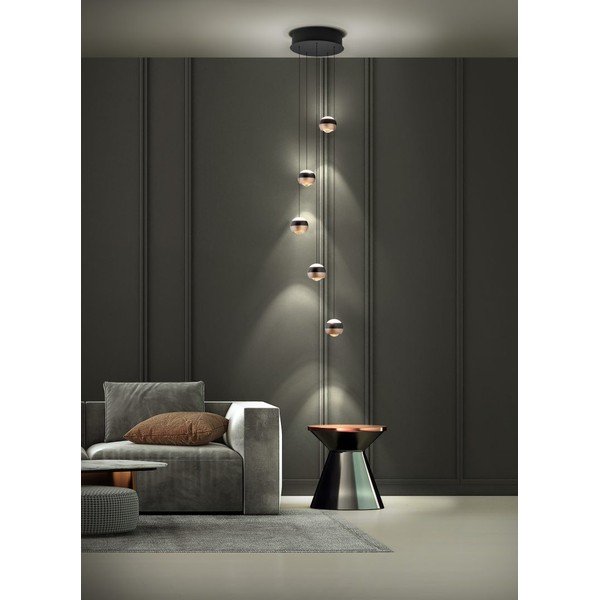 Apparecchio a sospensione a LED con paralume in metallo ø 30 cm in colore nero-rame Orbit - Trio Select-image-1