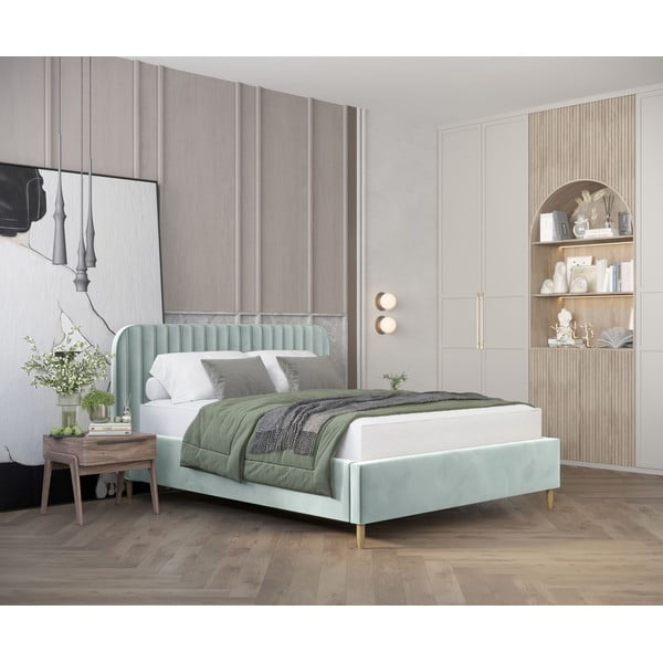 Letto matrimoniale imbottito color menta con spazio contenitivo e rete 140x200 cm Noto - Maison de Rêve-image-1