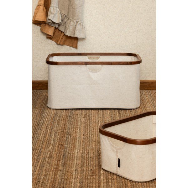 Cesta per il bucato color crema in tessuto pieghevole Bamboo/Linen – Bigso-image-2