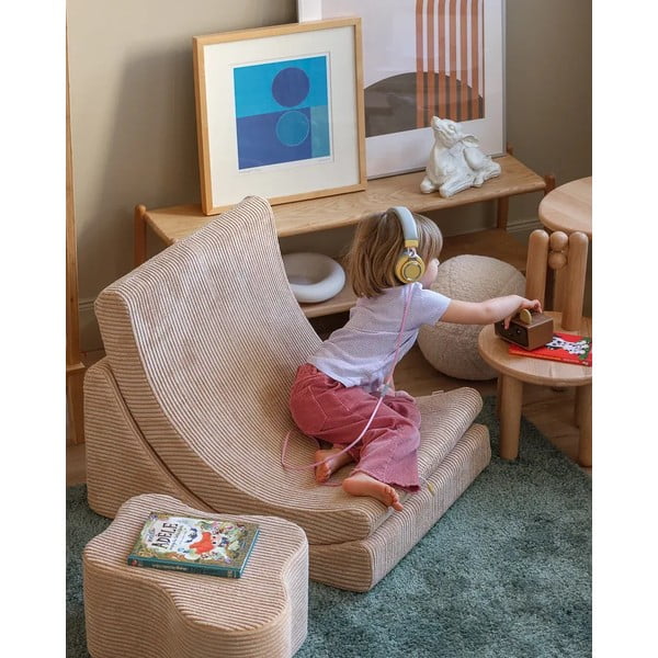 Poltrona per bambini marrone chiaro con rivestimento in velluto a coste Moon – Wigiwama-image-4