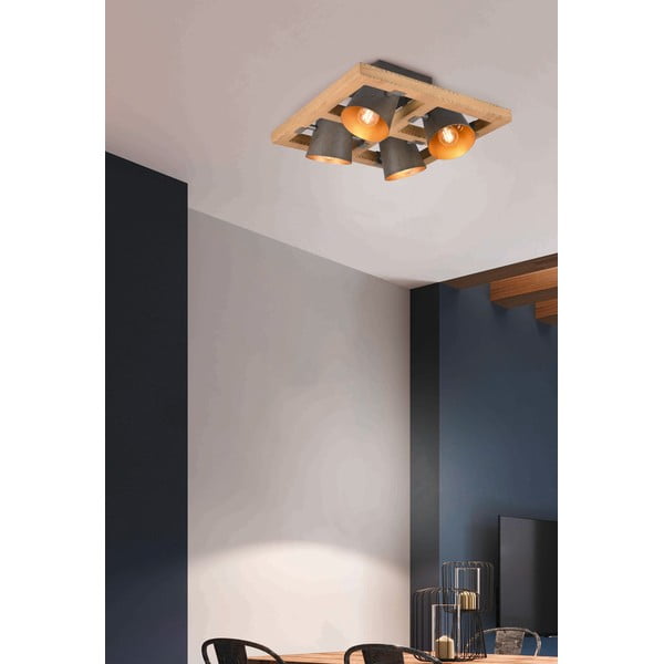 Lampada da soffitto con paralume in metallo di colore grigio scuro-naturale 39x39 cm Bell - Trio-image-1