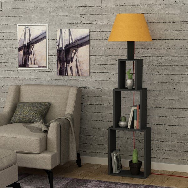 Lampada a stelo antracite con paralume giallo Tower - Homitis-image-1