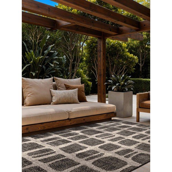 Tappeto da interno/esterno nero/color crema 160x230 cm Haringey Ruskin – Ted Baker-image-1