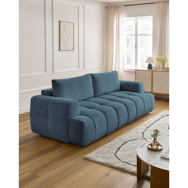 Divano blu allungabile e con contenitore rivestito in ciniglia 251 cm Fuji – Bobochic Paris-image-1