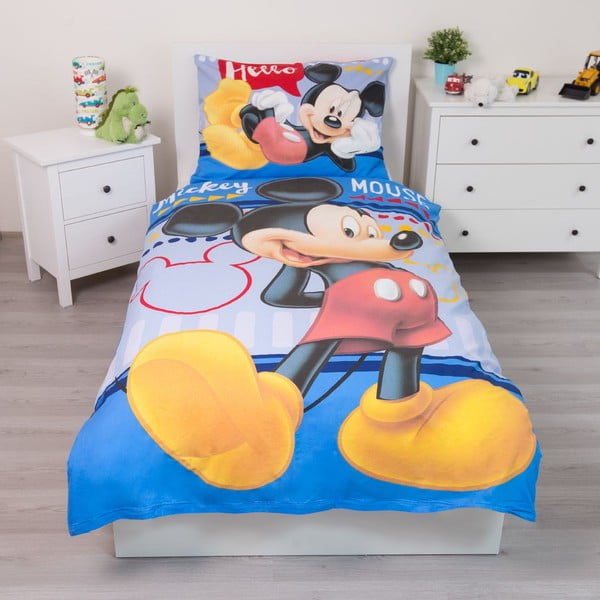 Biancheria da letto per bambini in cotone per letto singolo 140x200 cm  Mickey "Hello" – Jerry Fabrics-image-1