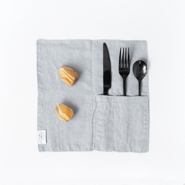 Set di 2 tasche in lino grigio chiaro per le posate Light Grey - Linen Tales