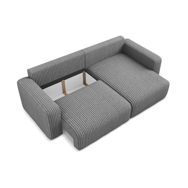Divano angolare grigio allungabile/con contenitore (con penisola a destra/con chaise lounge) con rivestimento in velluto a coste Kona – Makamii-image-4