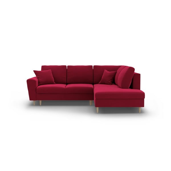 Divano angolare rosso allungabile e con contenitore (con penisola a destra/a L) con rivestimento in velluto Kyoto – Cosmopolitan Design