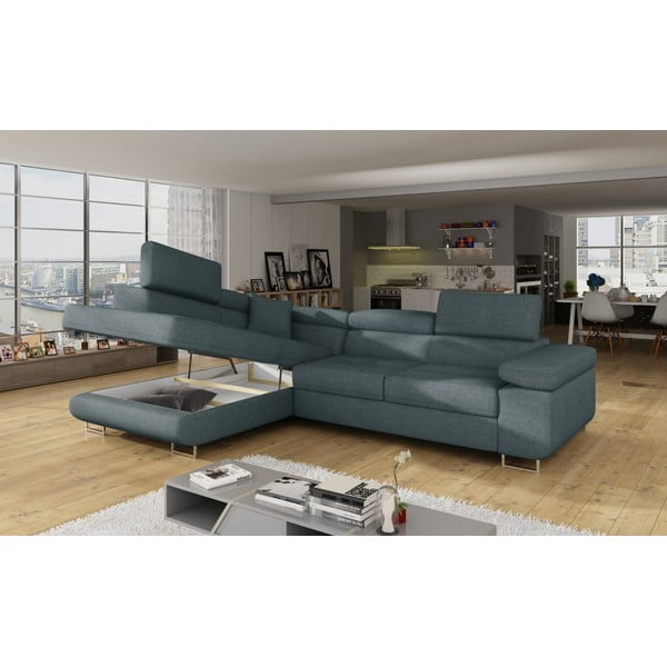 Divano angolare blu allungabile/con contenitore (con penisola a sinistra/a L) Anton – ELTAP-image-4