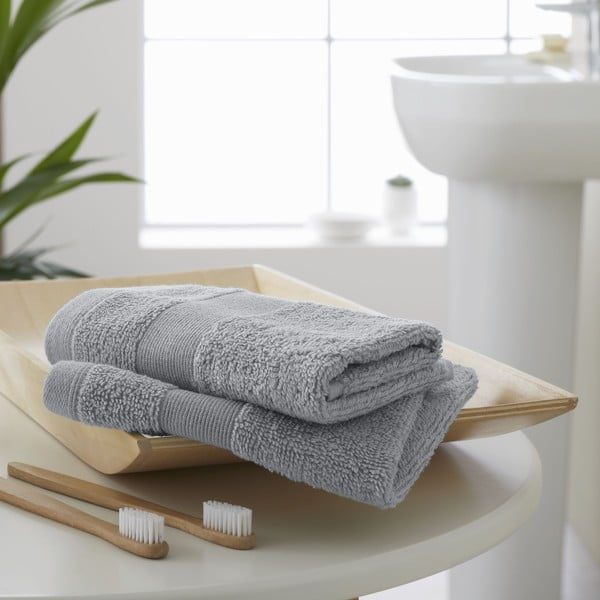 Set di asciugamani tipo terry grigio chiaro in cotone 2 pz 30x30 cm Anti-Bacterial – Catherine Lansfield-image-1
