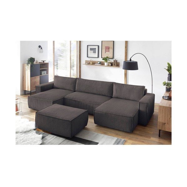 Poggiapiedi grigio tortora con rivestimento in velluto a coste Nihad – Bobochic Paris-image-1