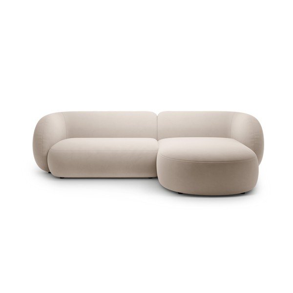 Divano angolare beige (con penisola a destra/con chaise lounge) con rivestimento in velluto Kate – Micadoni 