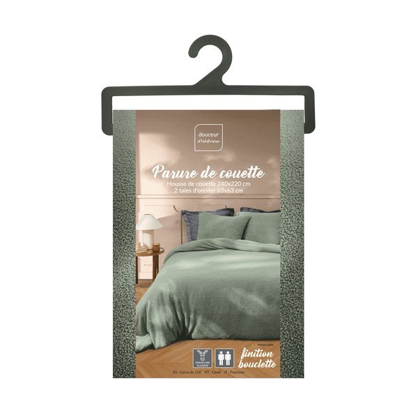 Set copripiumino e federa verde in micropile per letto matrimoniale ed esteso 240x220 cm Helena – douceur d'intérieur-image-4