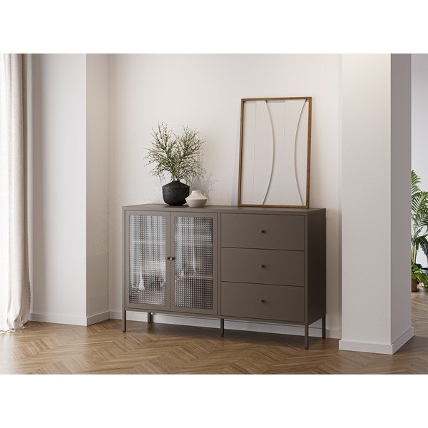 Vetrina grigia in metallo 140x90x40 cm Layna – Marckeric-image-1