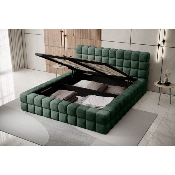 Letto matrimoniale imbottito verde scuro con contenitore e rete inclusi 180x200 cm Dizzle – ELTAP-image-2
