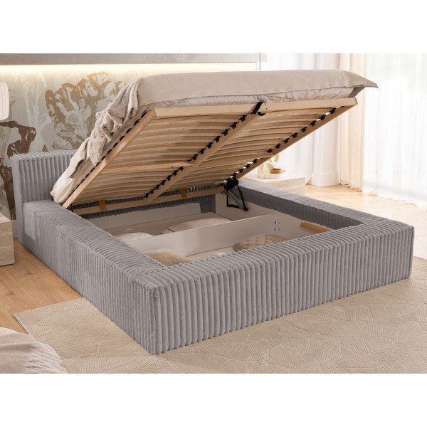 Letto matrimoniale imbottito grigio con contenitore e rete inclusi 180x200 cm Cloe – Ropez-image-4