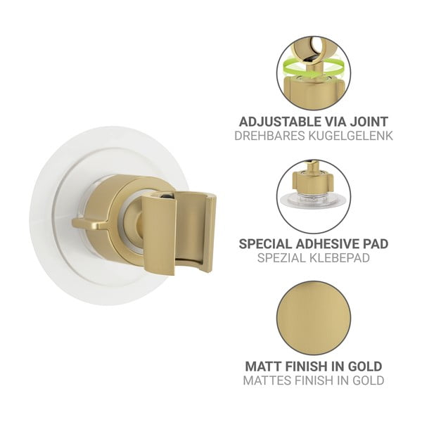 Supporto per soffione doccia senza foratura oro opaco in plastica Libertà – Wenko-image-4