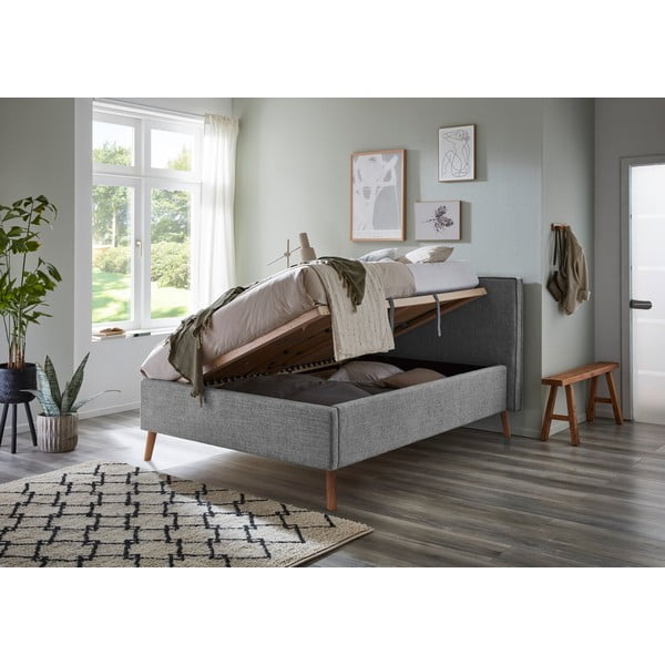 Letto matrimoniale imbottito grigio chiaro con contenitore con rete inclusa 140x200 cm Riva – Meise Möbel-image-3