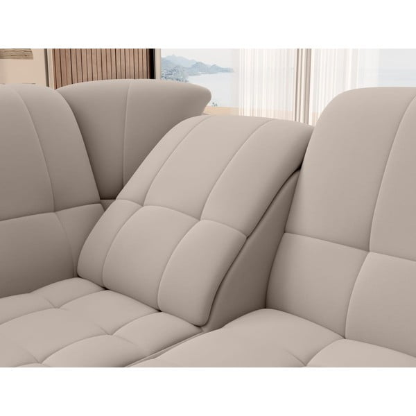 Divano angolare beige allungabile/con contenitore (con penisola a sinistra/a L) e rivestimento in velluto Sado – ELTAP-image-1