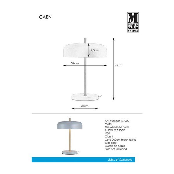 Lampada da tavolo grigia Caen 2L - Markslöjd-image-2