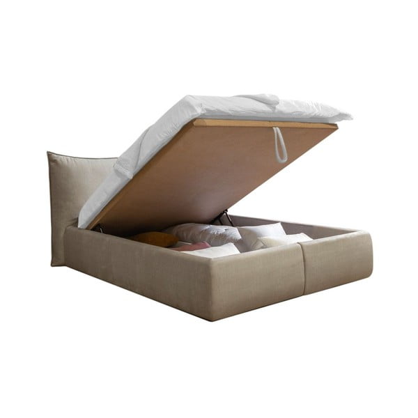Letto matrimoniale imbottito beige con contenitore con griglia 160x200 cm Jade - Bobochic Paris-image-4