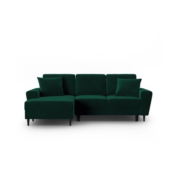 Divano angolare verde allungabile e con contenitore (con penisola a sinistra/con chaise lounge) con rivestimento in velluto Kyoto – Cosmopolitan Design