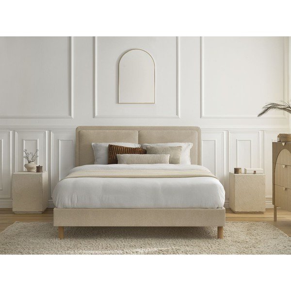 Letto matrimoniale imbottito beige imbottito con rete inclusa 160x200 cm Mara – Bobochic Paris-image-2