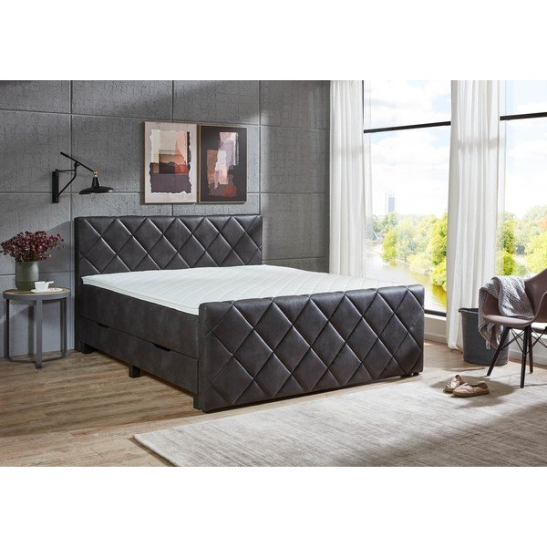 Letto boxspring nero con contenitore 180x200 cm Chester - Rojaplast-image-3
