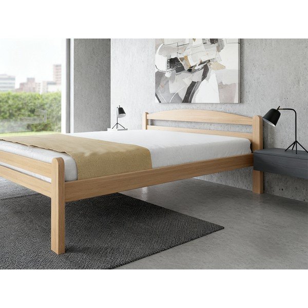 Letto matrimoniale di colore naturale in faggio massiccio con rete inclusa 180x200 cm Bellariva – B.E.S.-image-1
