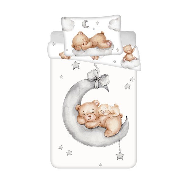 Set copripiumino e federa da bambini bianco in cotone per culla 100x135 cm Teddy Bear "Ribbon" – Jerry Fabrics