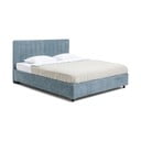 Letto matrimoniale imbottito blu con contenitore, materasso e rete inclusi 160x200 cm Myra Slim Line – Bonami Selection