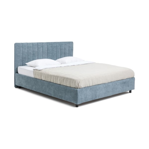 Letto matrimoniale imbottito blu con contenitore e rete inclusi 160x200 cm Myra Slim Line – Bonami Selection