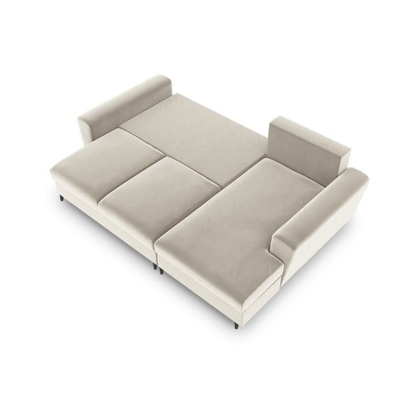 Divano angolare beige allungabile e con contenitore (con penisola a destra/con chaise lounge) con rivestimento in velluto Kyoto – Cosmopolitan Design-image-2