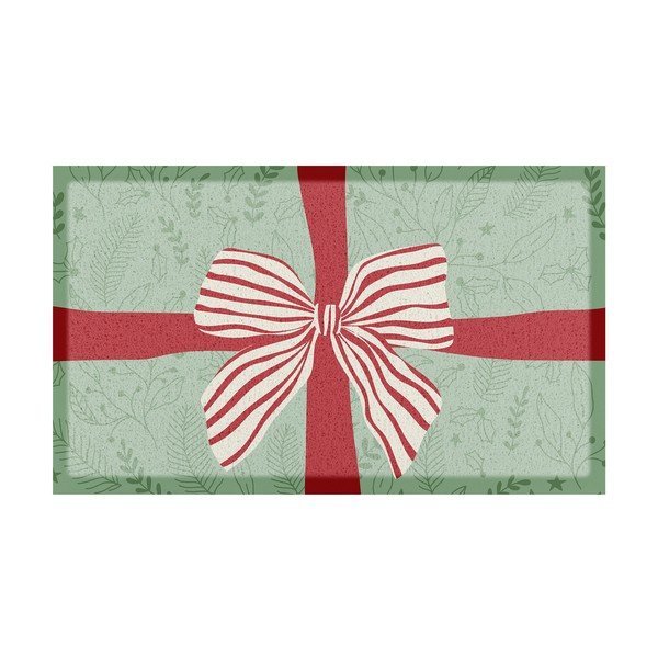 Zerbino in plastica riciclata a tema natalizio 40x70 cm Red & White Stripe Bow – Artsy Doormats
