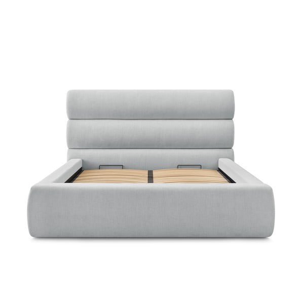 Letto matrimoniale imbottito grigio chiaro con contenitore con griglia 180x200 cm Jagna - Bobochic Paris-image-3
